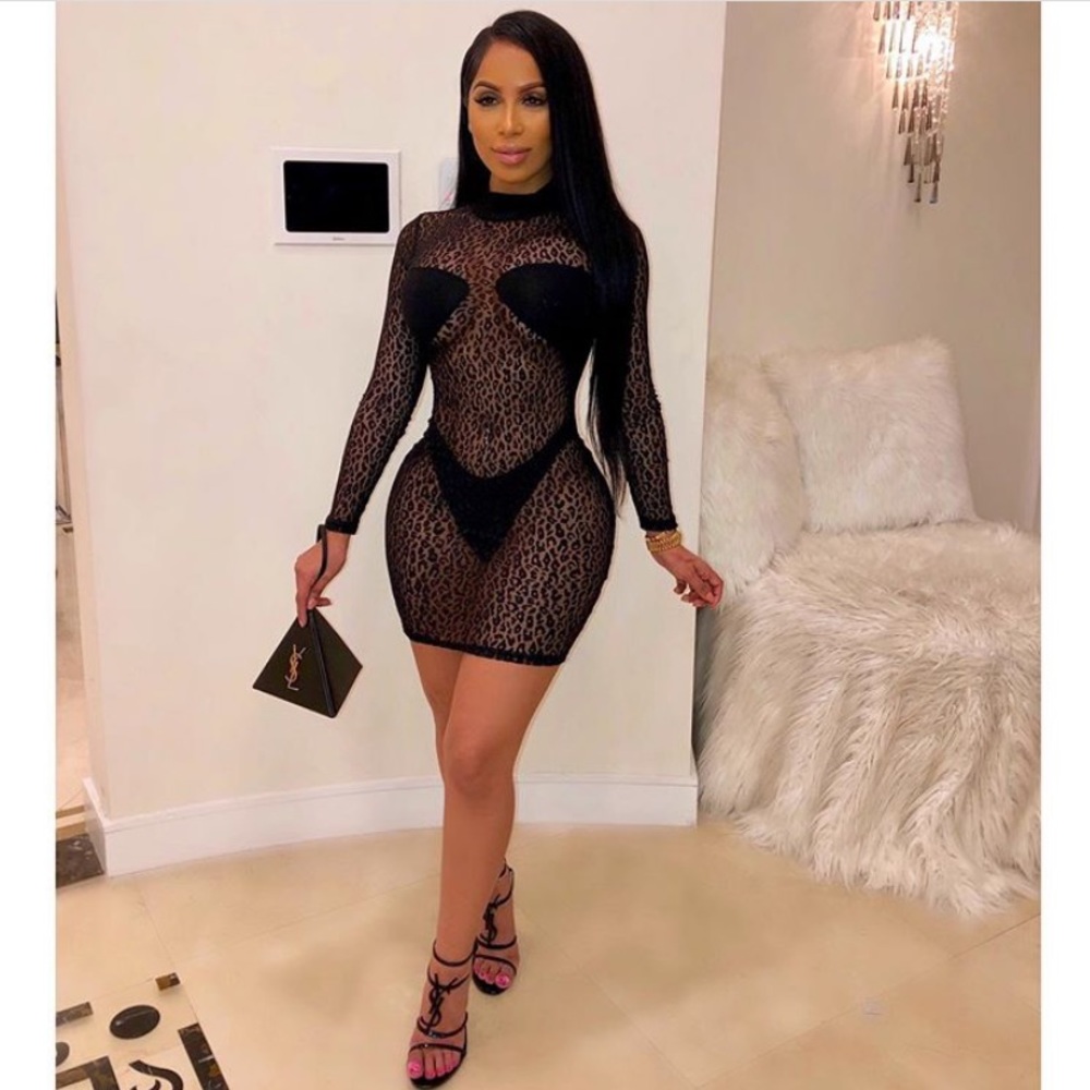 Sexy mesh print dress